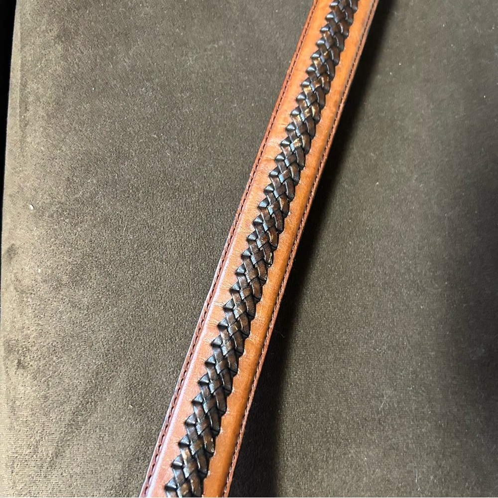 Tony Lama vintage genuine leather belt with braided center silver buckle 36 - Picture 7 of 13